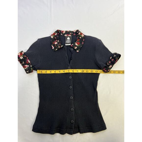 Vintage Pleated Skirt Button Down Top Set Black Micro floral Sz Small USA Made - Picture 7 of 13